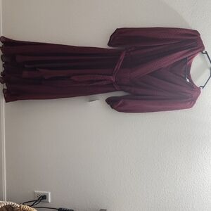 Danny & Nicole Burgundy Polka Dot Long Sleeve Wrap Midi Dress